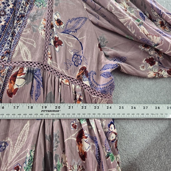 Angie Women Dress 1X Purple Floral Fit & Flare Bohemian Crochet 3/4 Sleeve - Picture 6 of 8